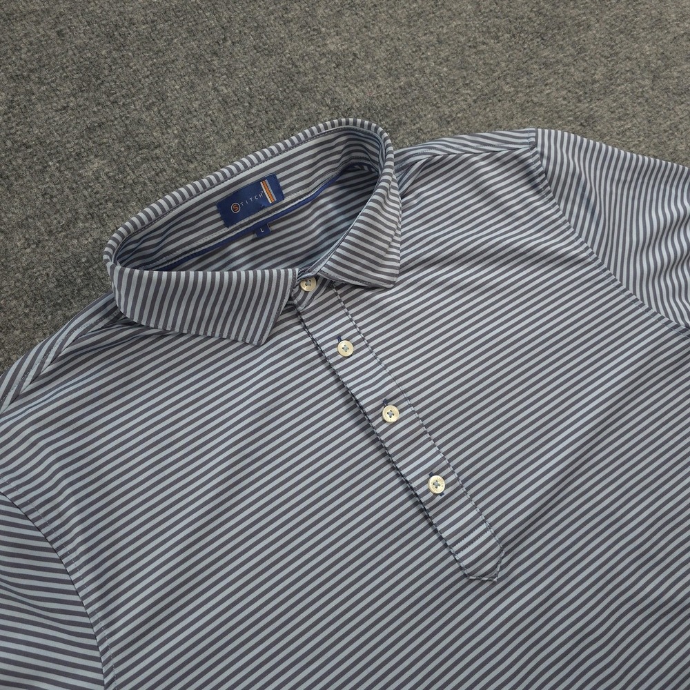 Stitch Polo Shirt Mens Large Blue Stripe Golf Performance Stretch Logo